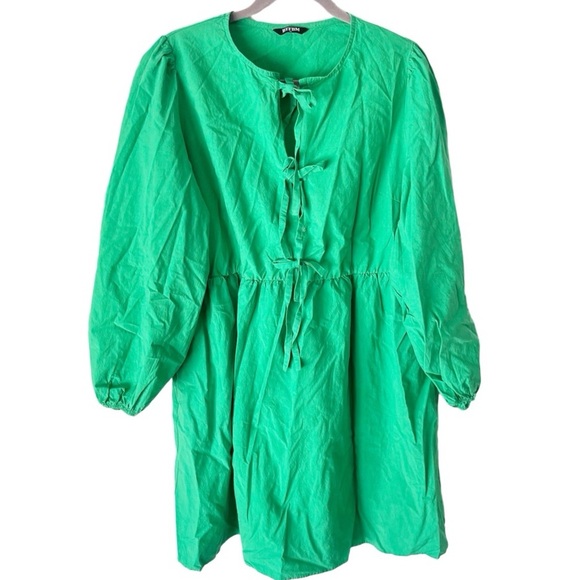 Anthropologie Dresses & Skirts - Boutique Dress Women's XL BTFBM Kelly Green Tie Front Balloon Sleeve Cotton